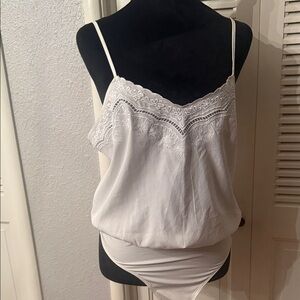 Express White Lace-Trim Cami Bodysuit